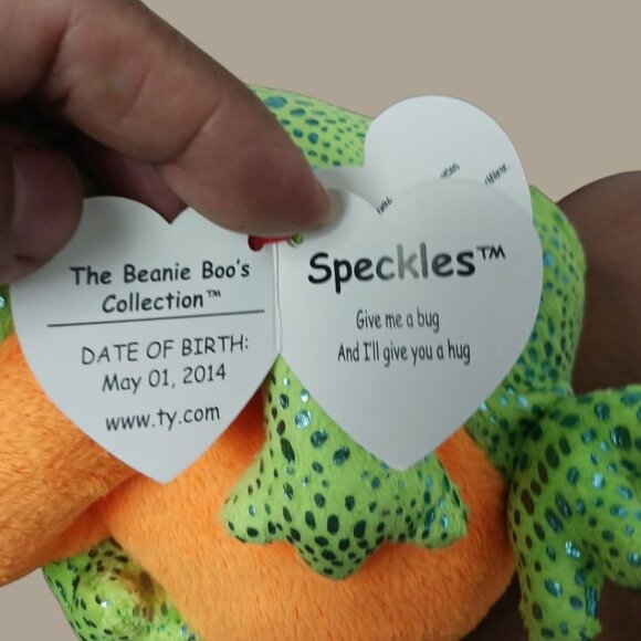 Ty Beanie Vtg Boo Speckles The Frog Plush Toy With Glitter Spots & Orange Belly - Picture 10 of 12